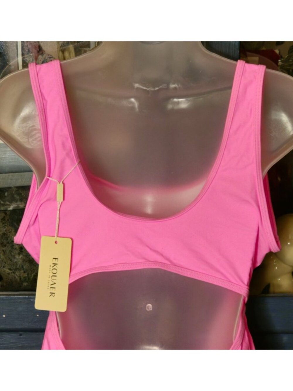 Pink One Piece Swimsuit XL Cutout Tank Scoop Neck Lined Removable Padding - Picture 9 of 10